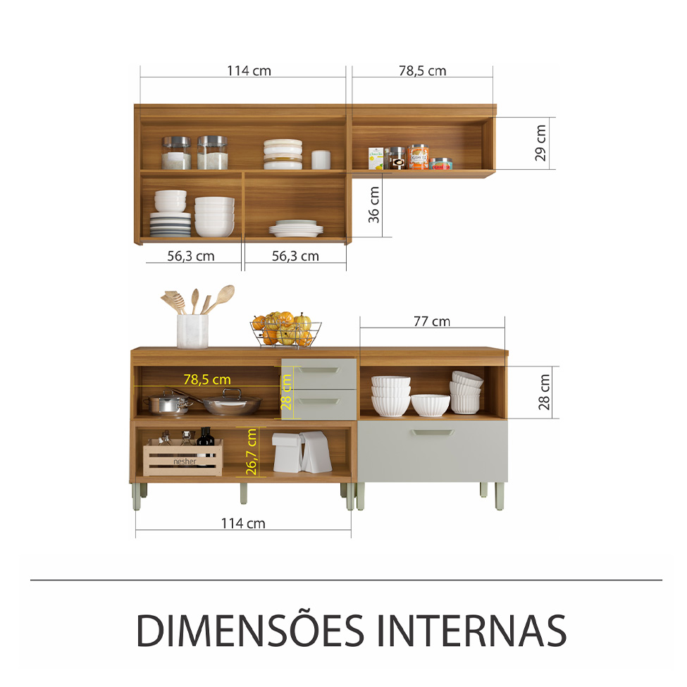 Cozinha Compacta Princesa com Nicho 4 Portas 3 Gavetas Freijó e Off White