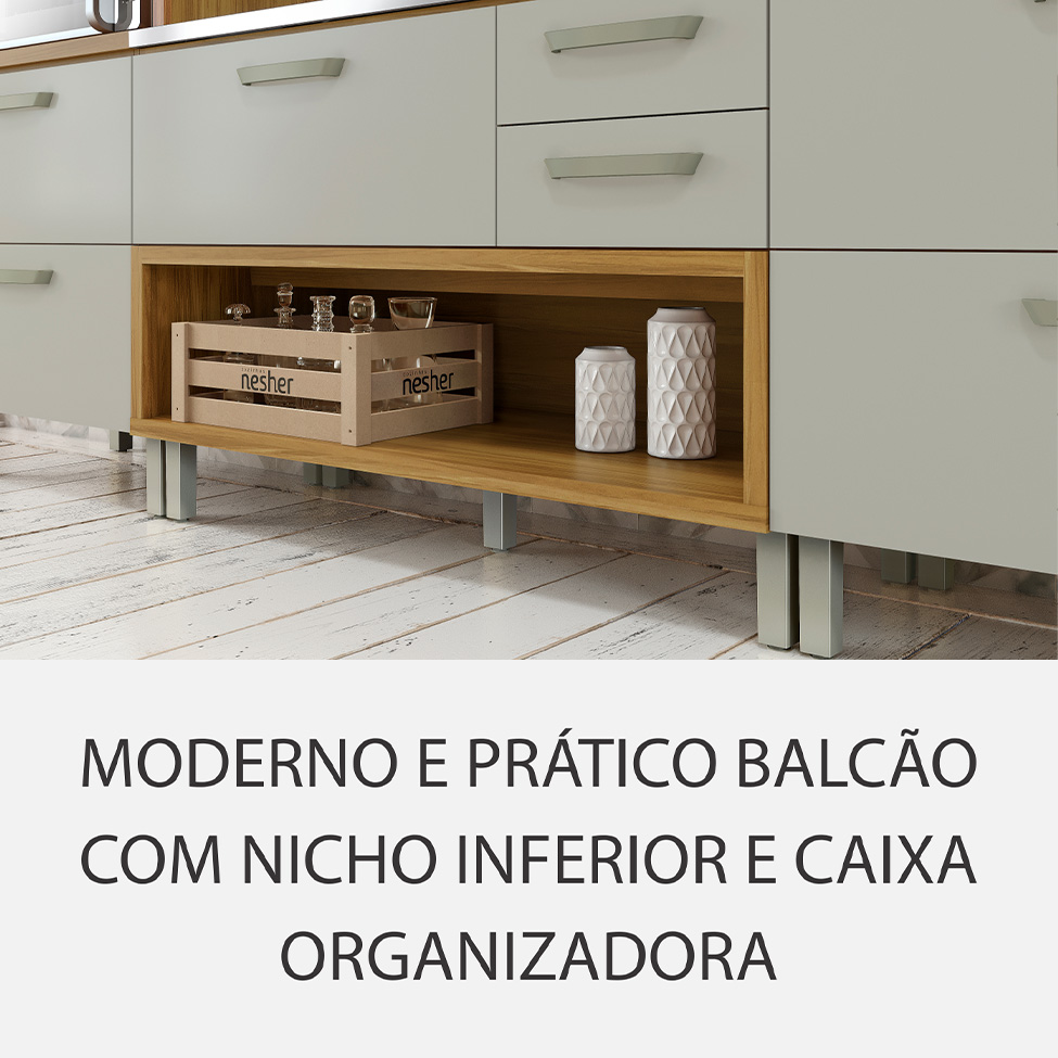 Cozinha Compacta Princesa com Nicho 4 Portas 3 Gavetas Freijó e Off White
