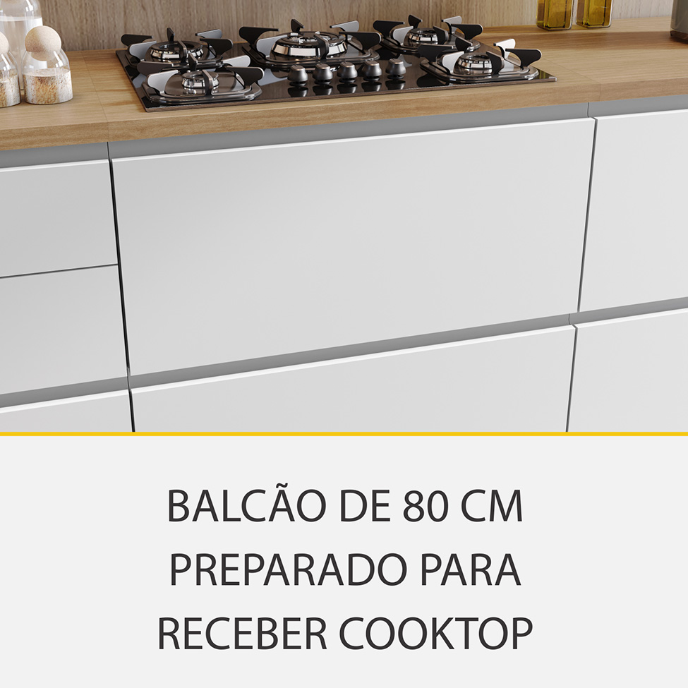 Cozinha Compacta Rainha 100% MDF 10 Portas 8 Gavetas Branca e Nature