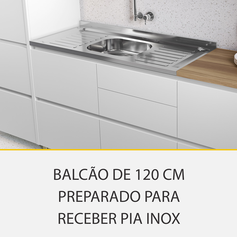 Cozinha Compacta Rainha 100% MDF 10 Portas 8 Gavetas Branca e Nature