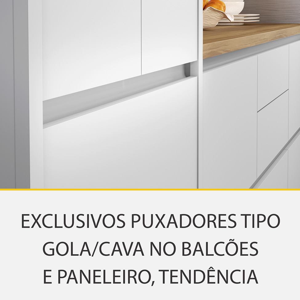 Cozinha Compacta Rainha 100% MDF 10 Portas 8 Gavetas Branca e Nature
