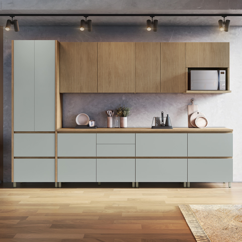 Cozinha Compacta Rainha 100% MDF 10 Portas 8 Gavetas Verde e Nature