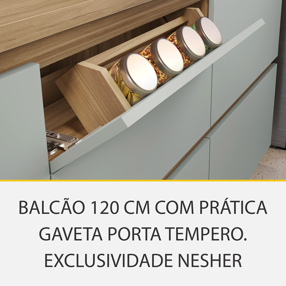 Cozinha Compacta Rainha 100% MDF 10 Portas 8 Gavetas Verde e Nature