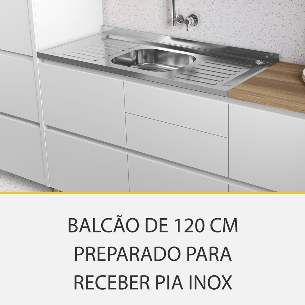 Cozinha Compacta Rainha 100% MDF 4 Portas 5 Gavetas Branca e Nature