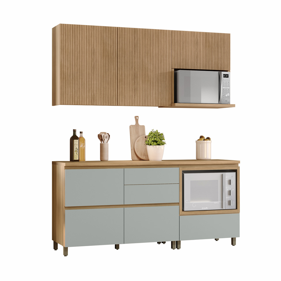 Cozinha Compacta Rainha 100% MDF 4 Portas 5 Gavetas Verde e Nature