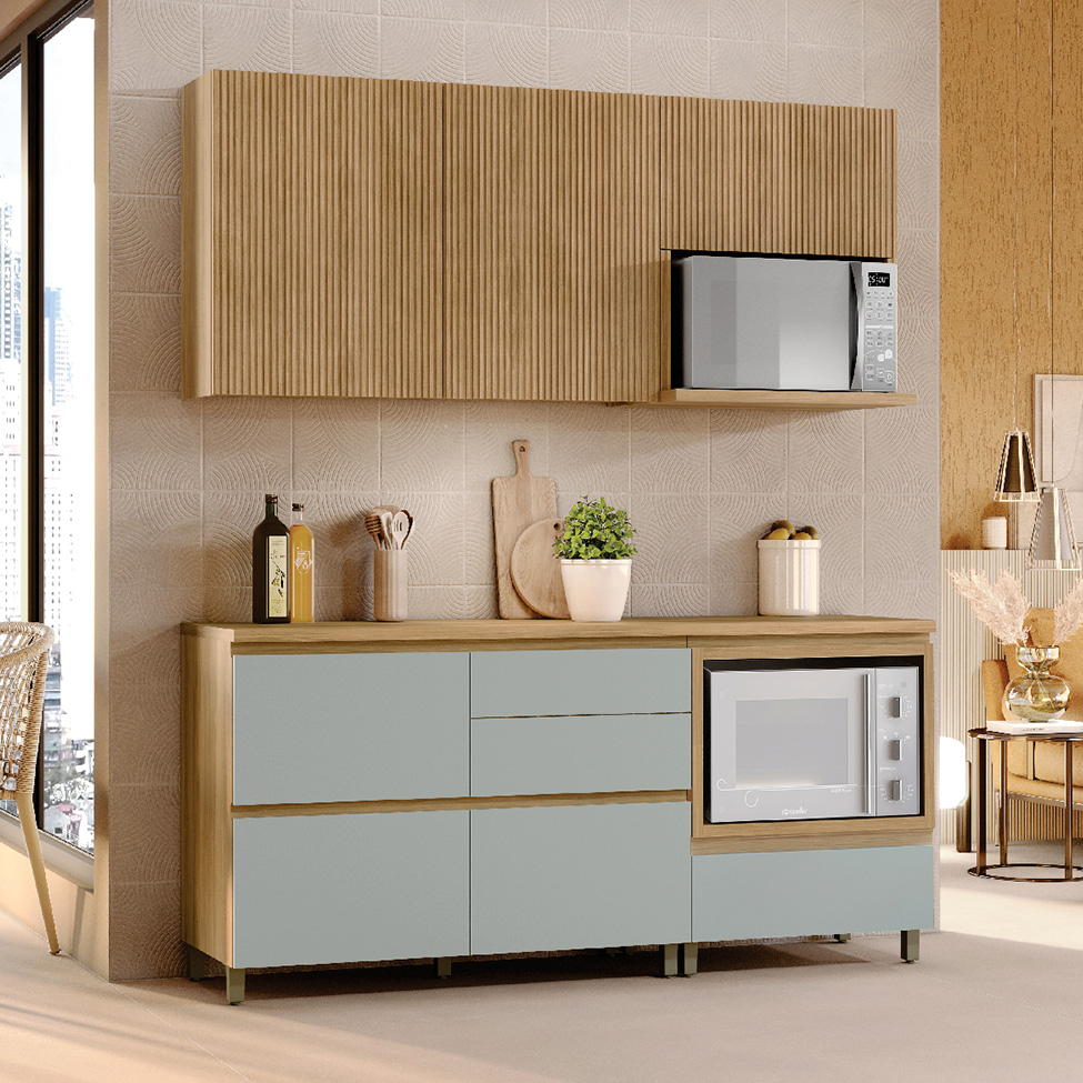 Cozinha Compacta Rainha 100% MDF 4 Portas 5 Gavetas Verde e Nature