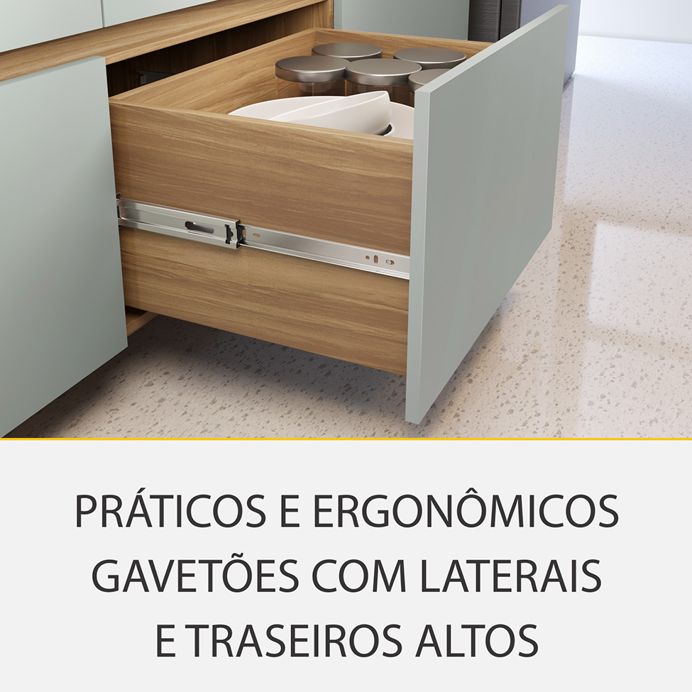 Cozinha Compacta Rainha 100% MDF 4 Portas 5 Gavetas Verde e Nature