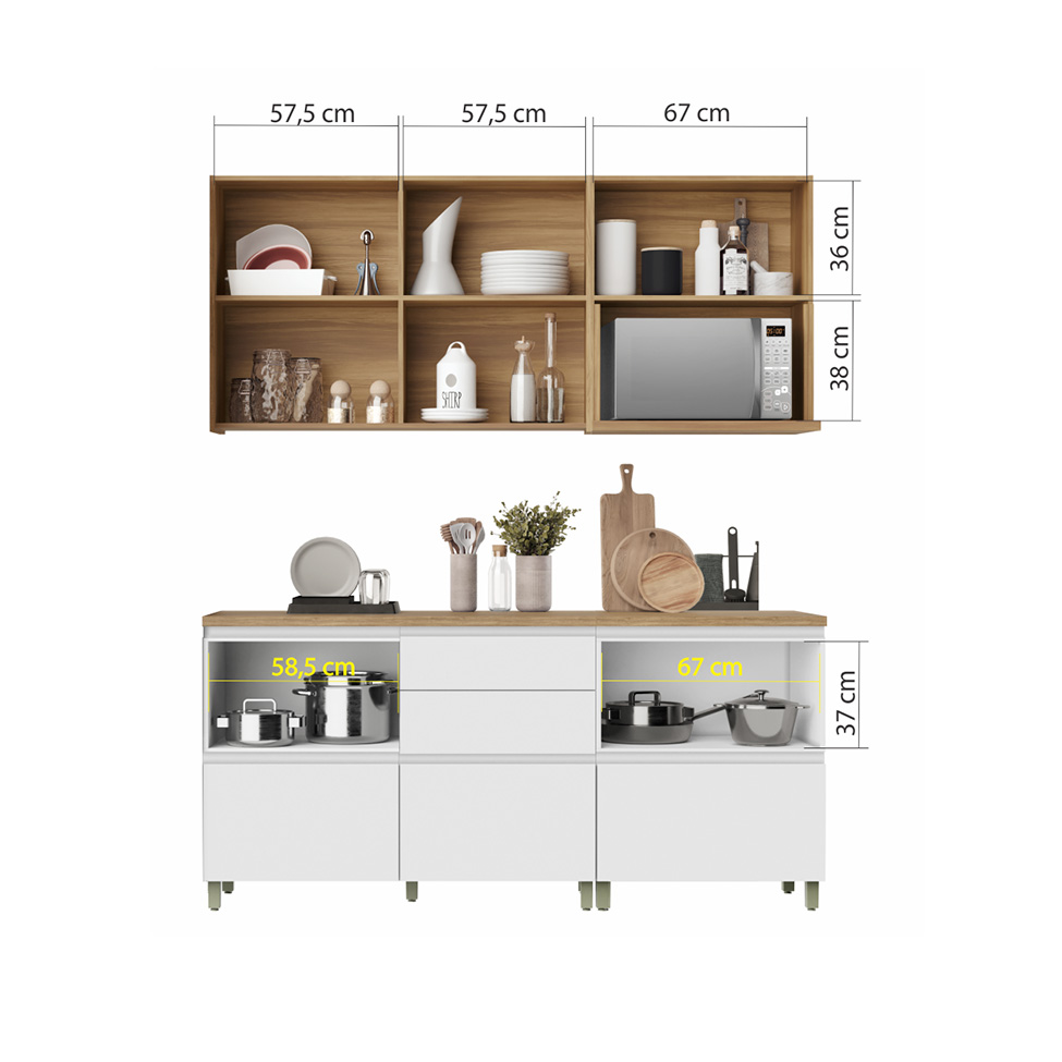 Cozinha Compacta Rainha 100% MDF 5 Portas 5 Gavetas Branca e Nature