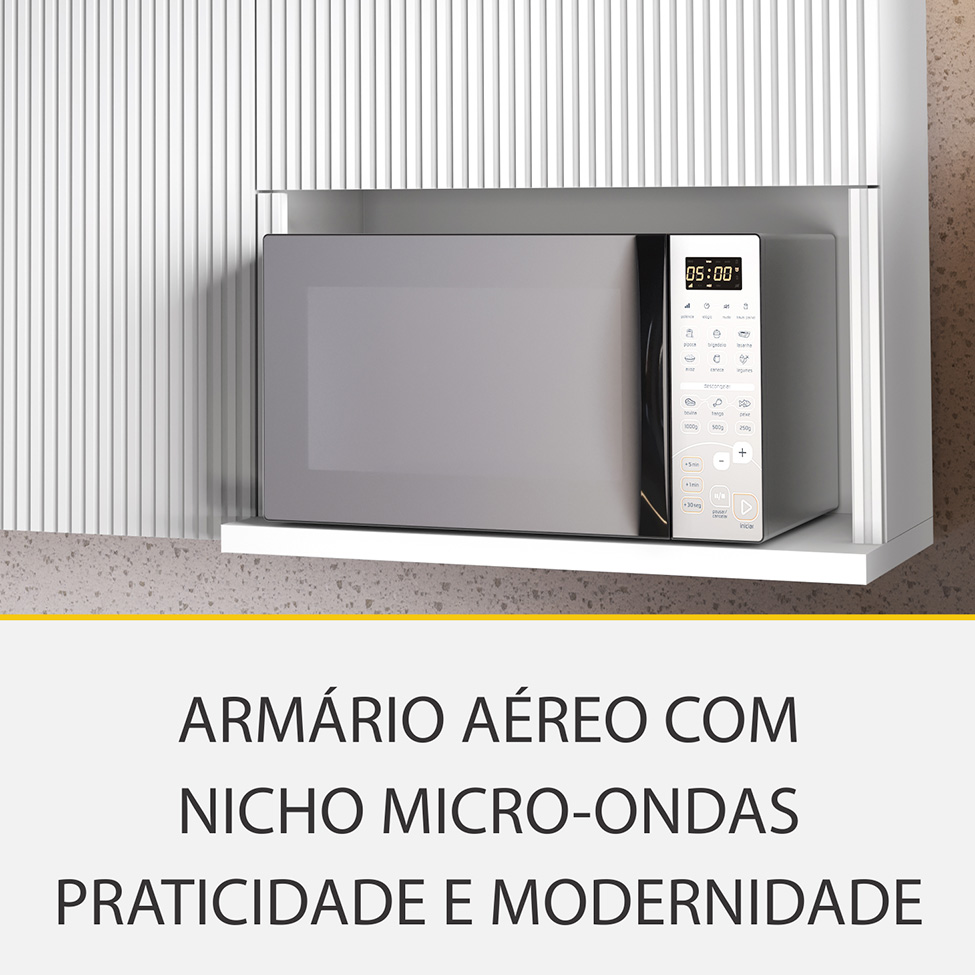 Cozinha Compacta Rainha 100% MDF 5 Portas 5 Gavetas Branca e Nature