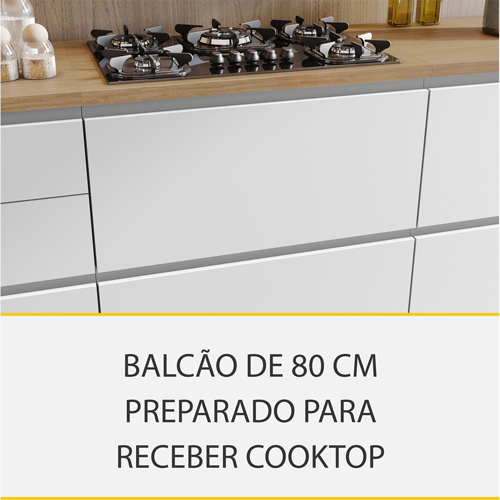 Cozinha Compacta Rainha 100% MDF 8 Portas 7 Gavetas Branca e Nature