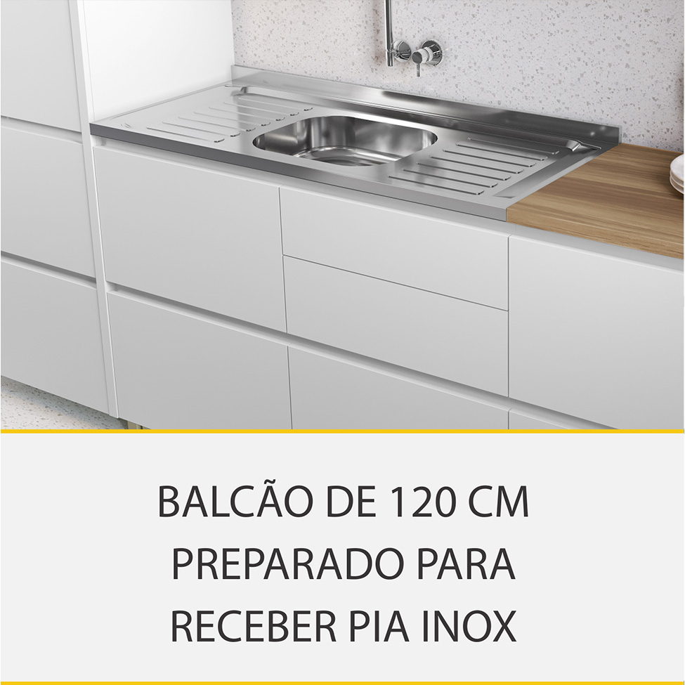 Cozinha Compacta Rainha 100% MDF 8 Portas 7 Gavetas Branca e Nature