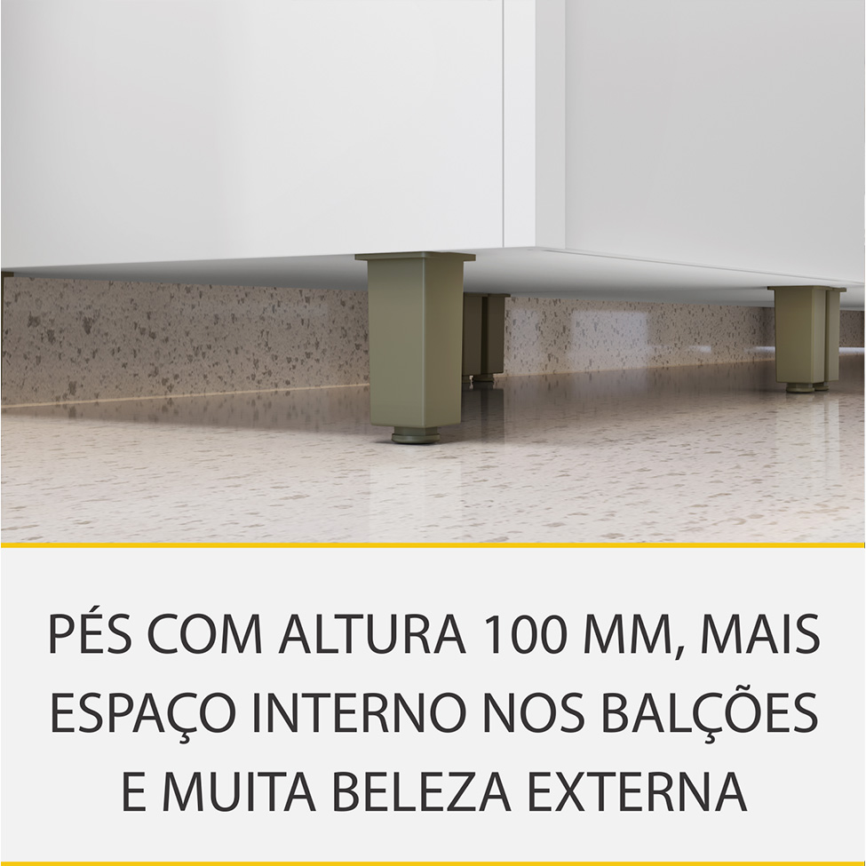 Cozinha Compacta Rainha 100% MDF 8 Portas 7 Gavetas Branca e Nature