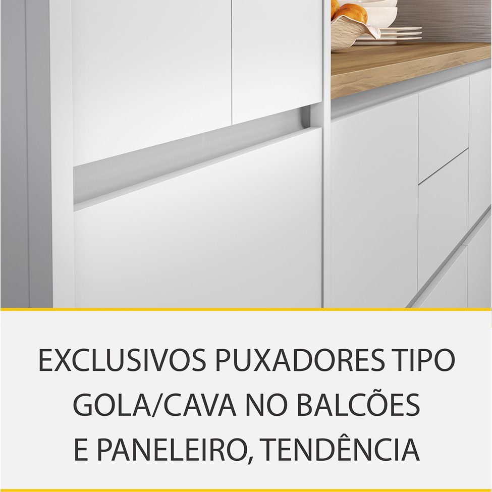 Cozinha Compacta Rainha 100% MDF 8 Portas 7 Gavetas Branca e Nature