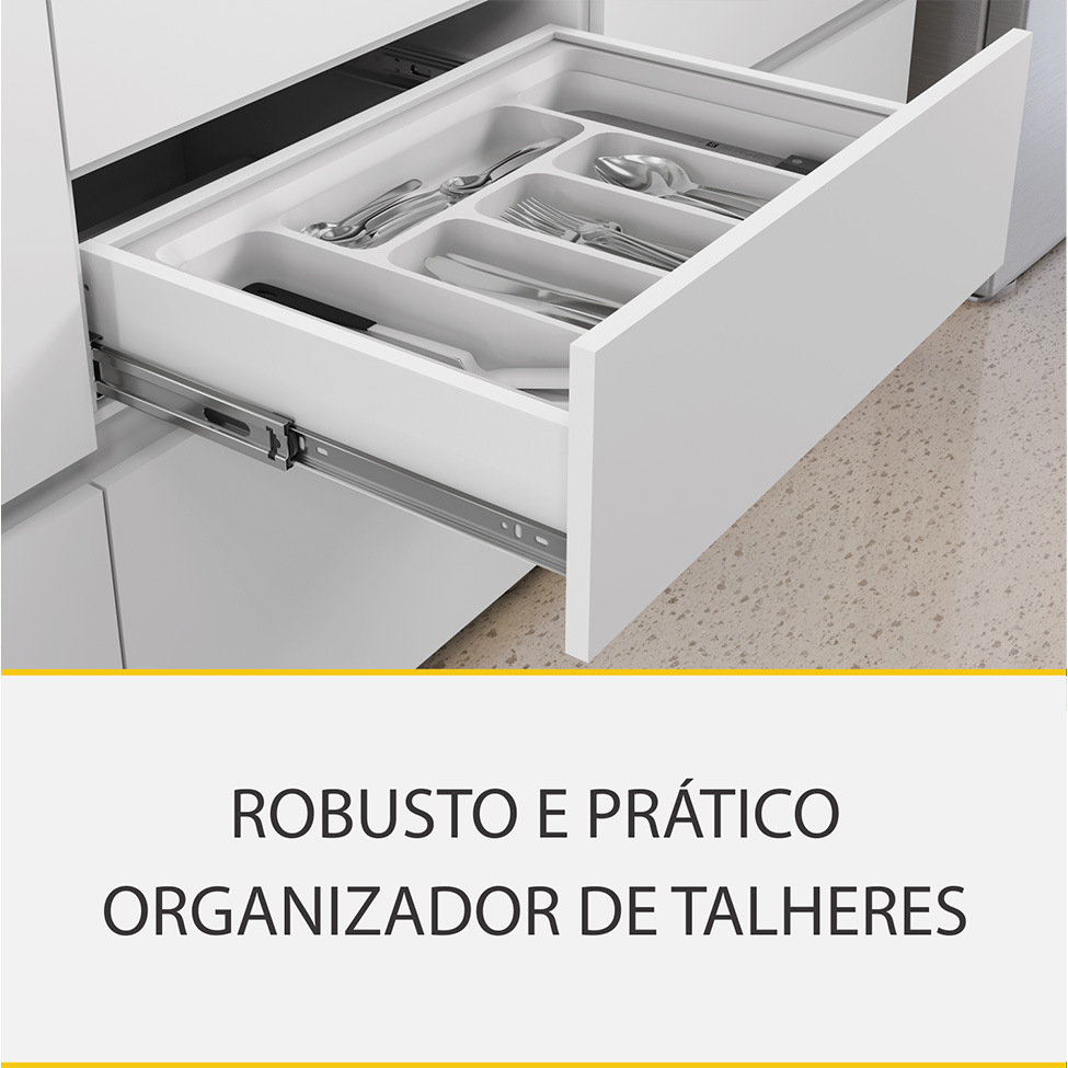 Cozinha Compacta Rainha 100% MDF 8 Portas 7 Gavetas Branca e Nature