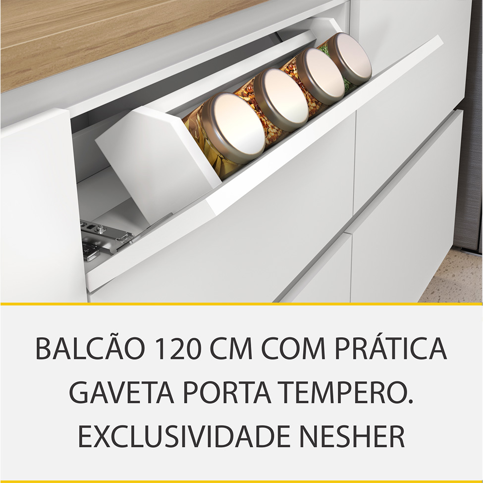 Cozinha Compacta Rainha 100% MDF 8 Portas 7 Gavetas Branca e Nature