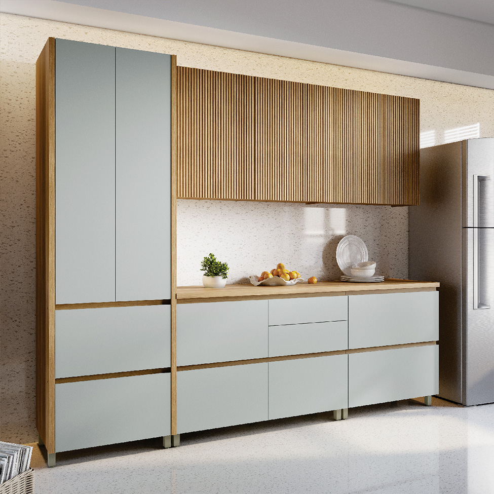 Cozinha Compacta Rainha 100% MDF 8 Portas 7 Gavetas Verde e Nature