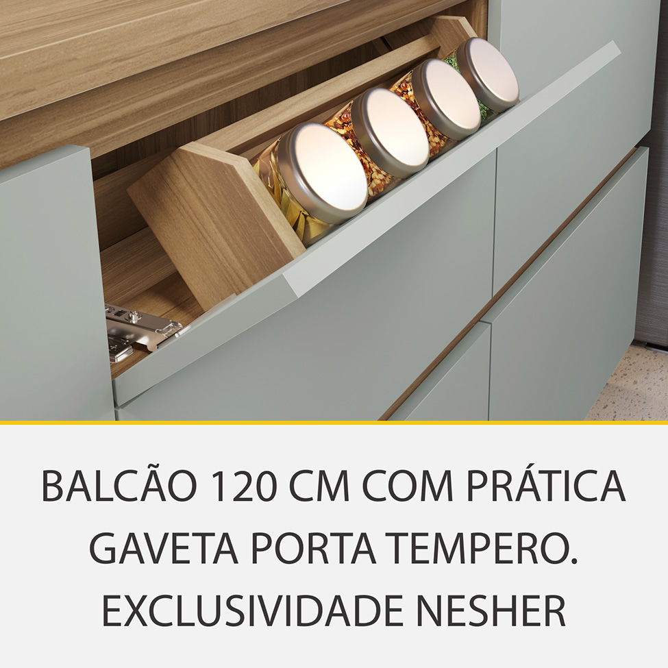 Cozinha Compacta Rainha 100% MDF 8 Portas 7 Gavetas Verde e Nature