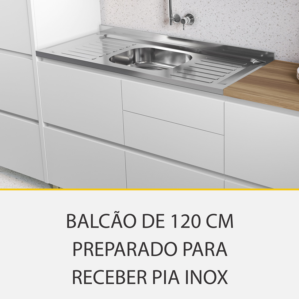 Cozinha Compacta Rainha 100% MDF 9 Portas 7 Gavetas Branca e Nature
