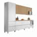 Cozinha Compacta Rainha 100% MDF 9 Portas 8 Gavetas Branca e Nature