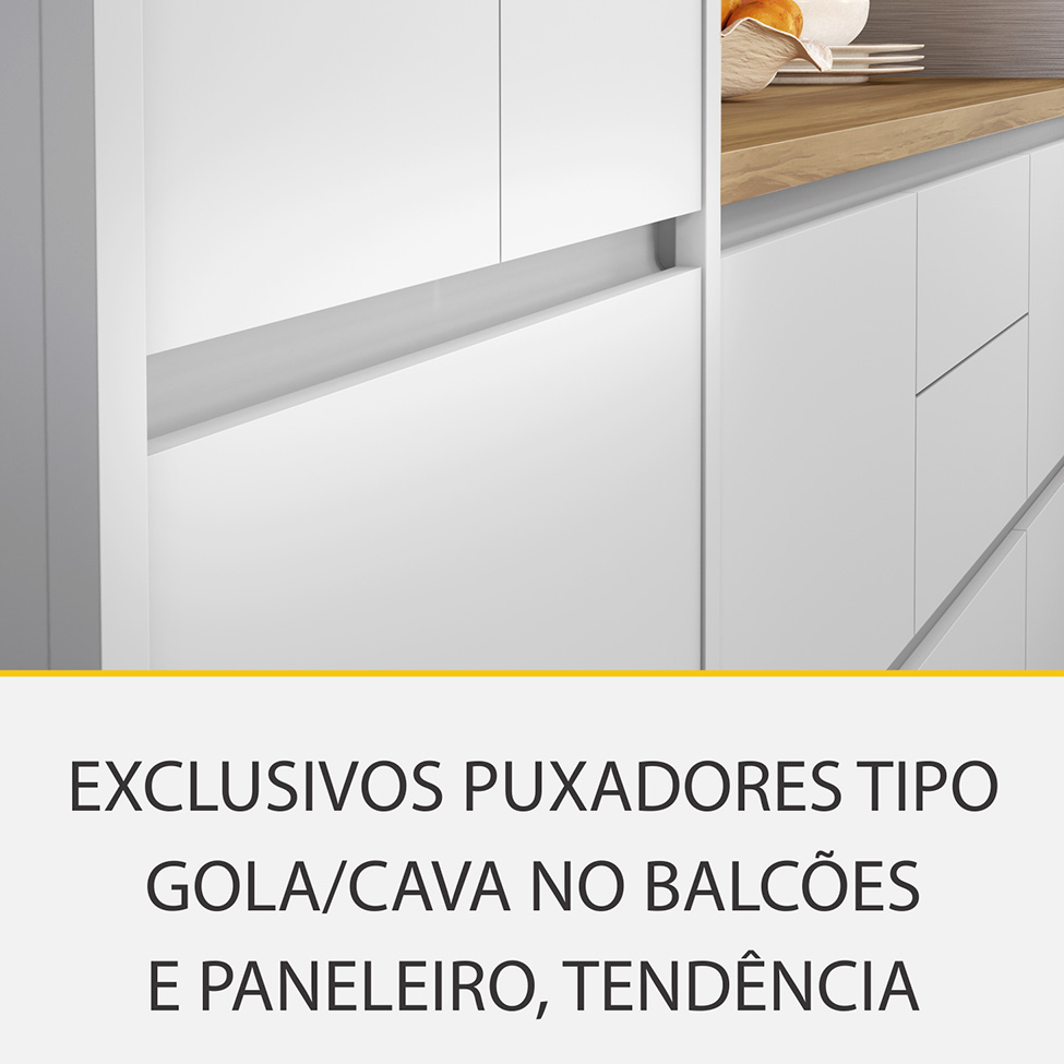 Cozinha Compacta Rainha 100% MDF 9 Portas 8 Gavetas Branca e Nature