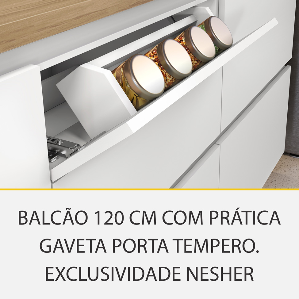Cozinha Compacta Rainha 100% MDF 9 Portas 8 Gavetas Branca e Nature