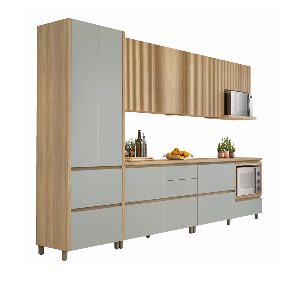 Cozinha Compacta Rainha 100% MDF 9 Portas 8 Gavetas Verde e Nature