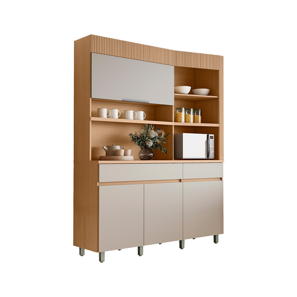 Cozinha Compacta Realeza 100% MDF 4 Portas 2 Gavetas Carvalho e Greice