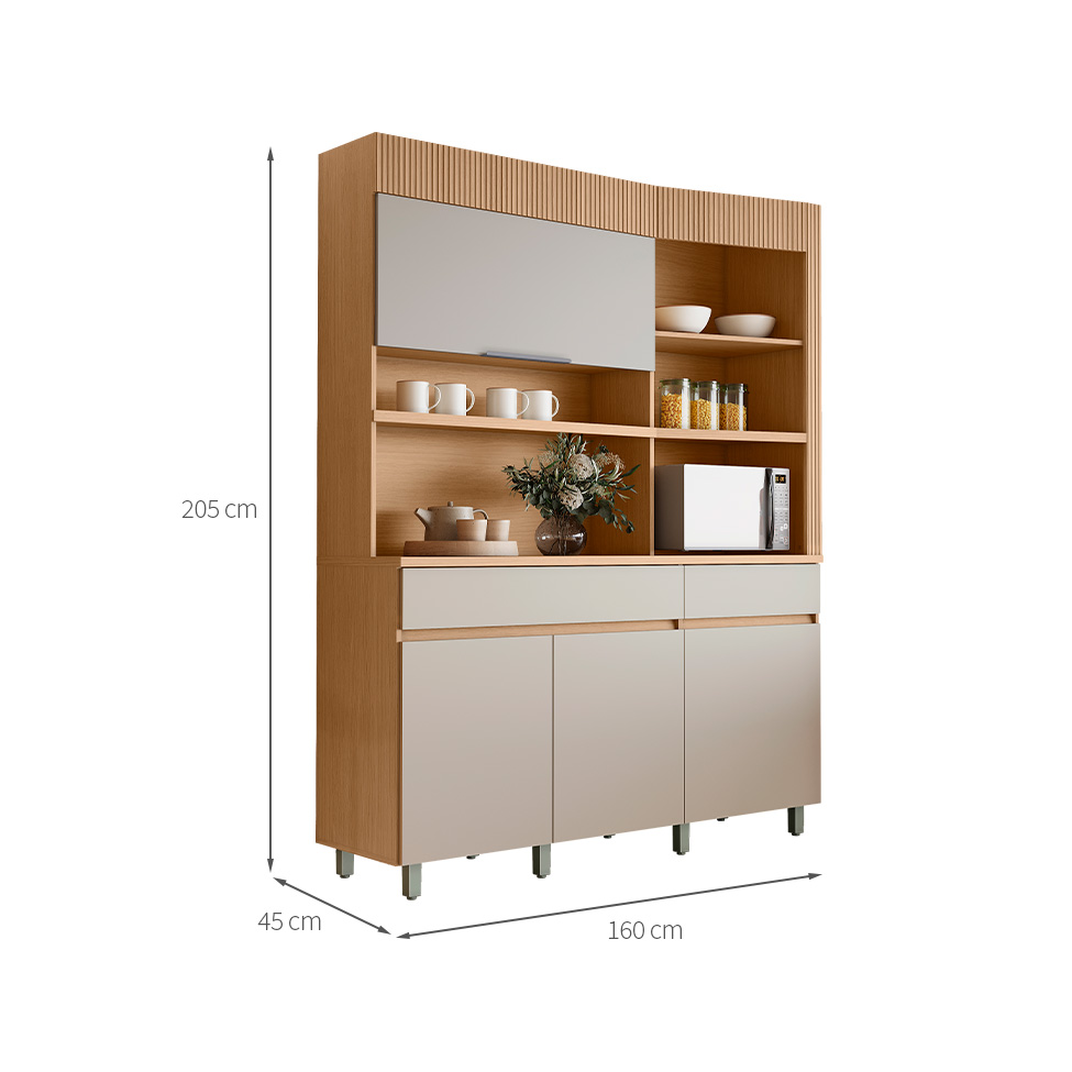Cozinha Compacta Realeza 100% MDF 4 Portas 2 Gavetas Carvalho e Greice