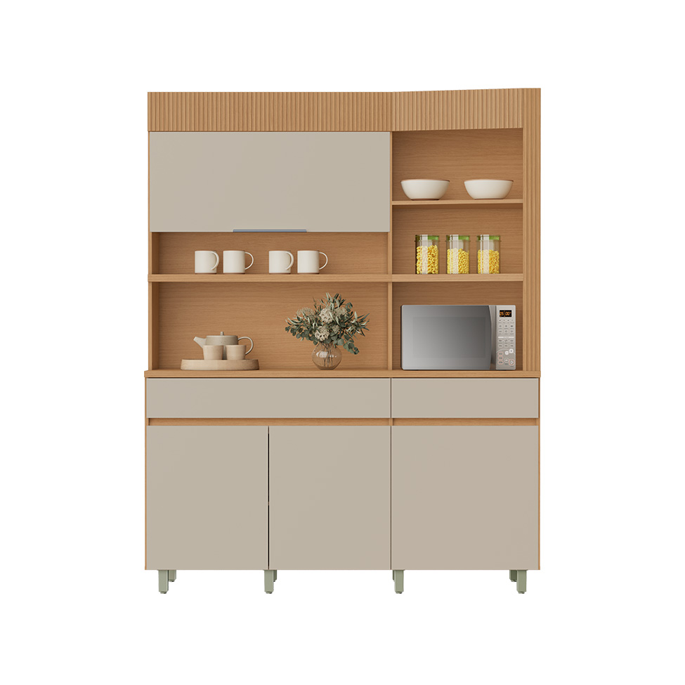 Cozinha Compacta Realeza 100% MDF 4 Portas 2 Gavetas Carvalho e Greice