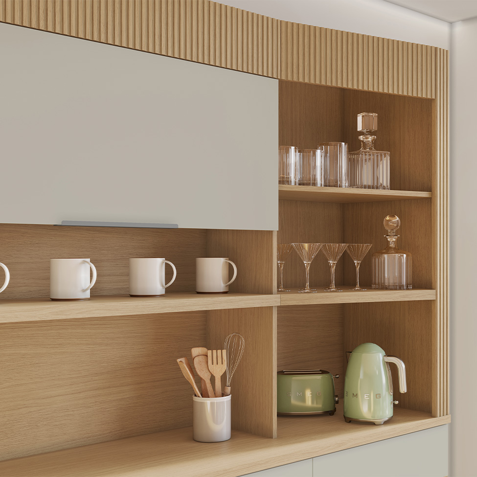 Cozinha Compacta Realeza 100% MDF 4 Portas 2 Gavetas Carvalho e Greice