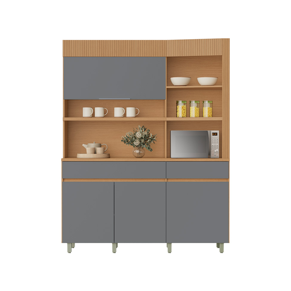 Cozinha Compacta Realeza 100% MDF 4 Portas 2 Gavetas Carvalho e Titânio