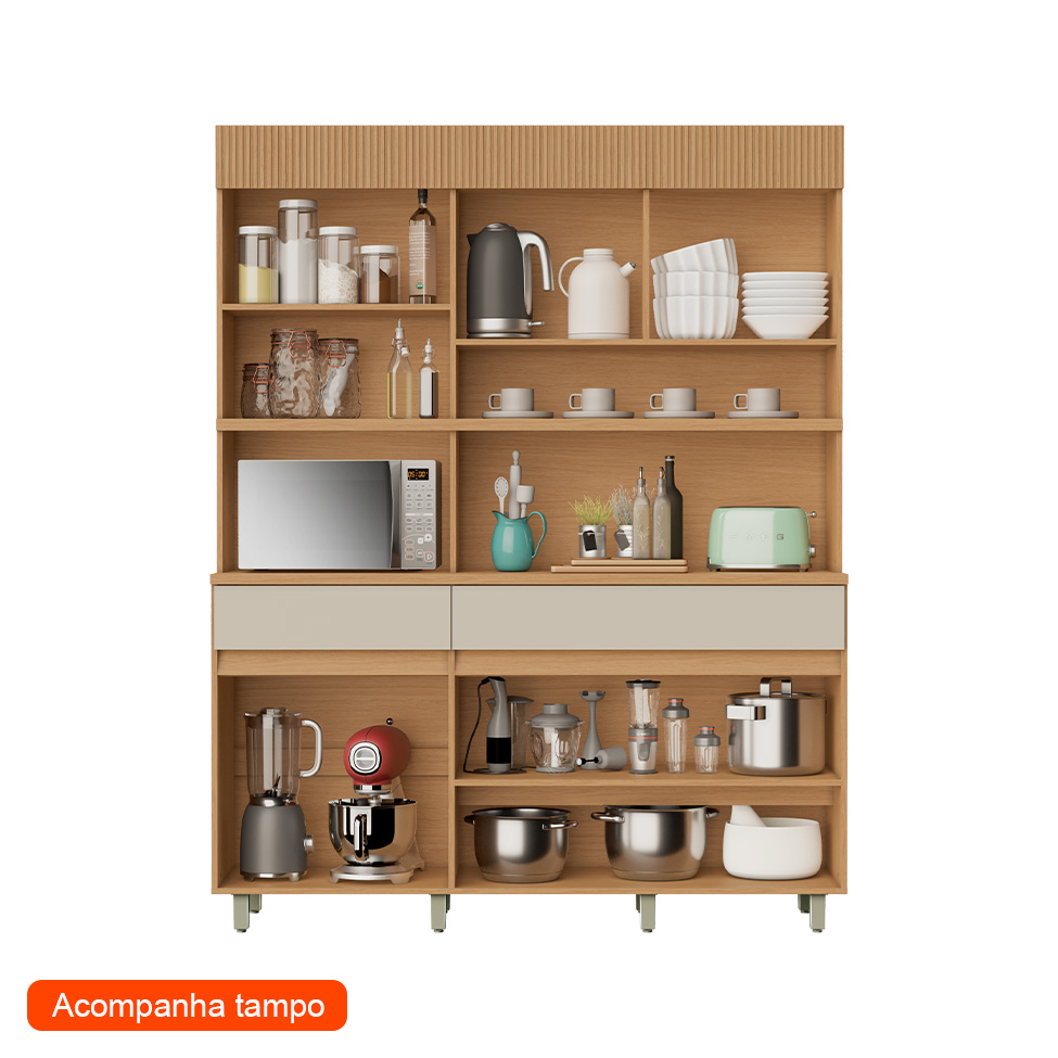 Cozinha Compacta Realeza 100% MDF 5 Portas 2 Gavetas Carvalho e Greice