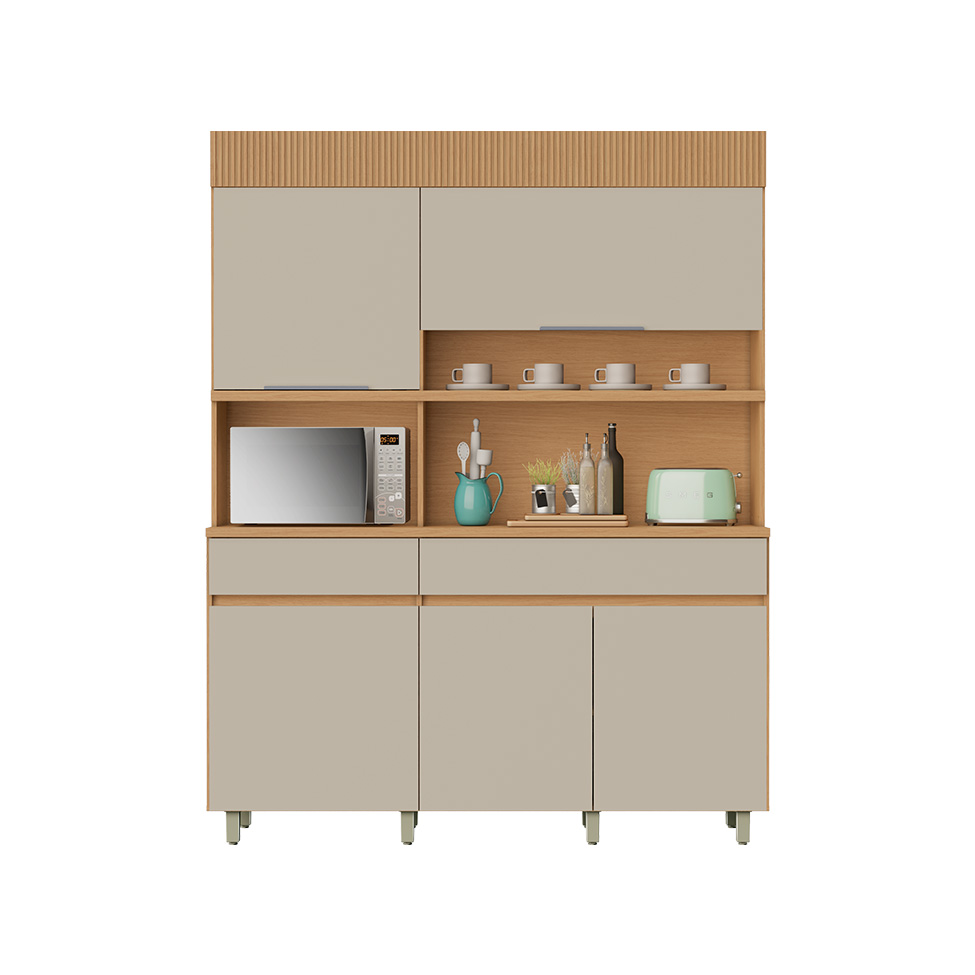 Cozinha Compacta Realeza 100% MDF 5 Portas 2 Gavetas Carvalho e Greice