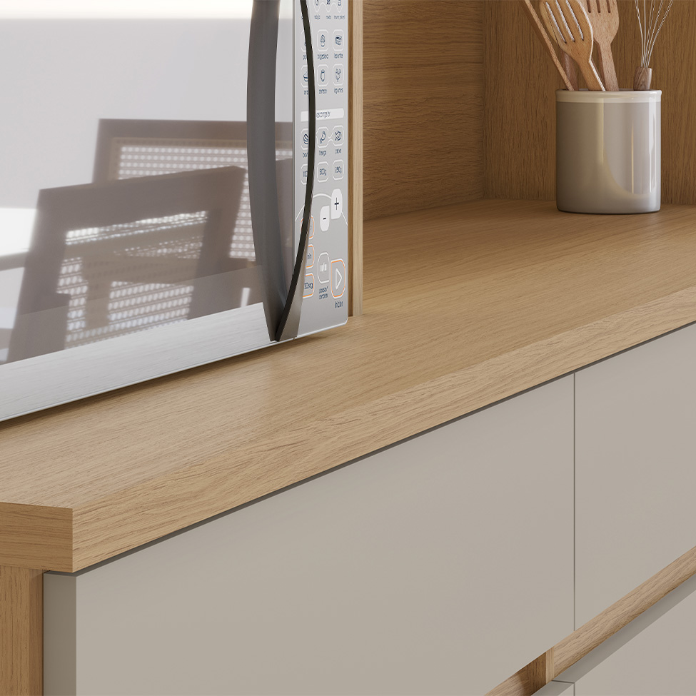 Cozinha Compacta Realeza 100% MDF 5 Portas 2 Gavetas Carvalho e Greice