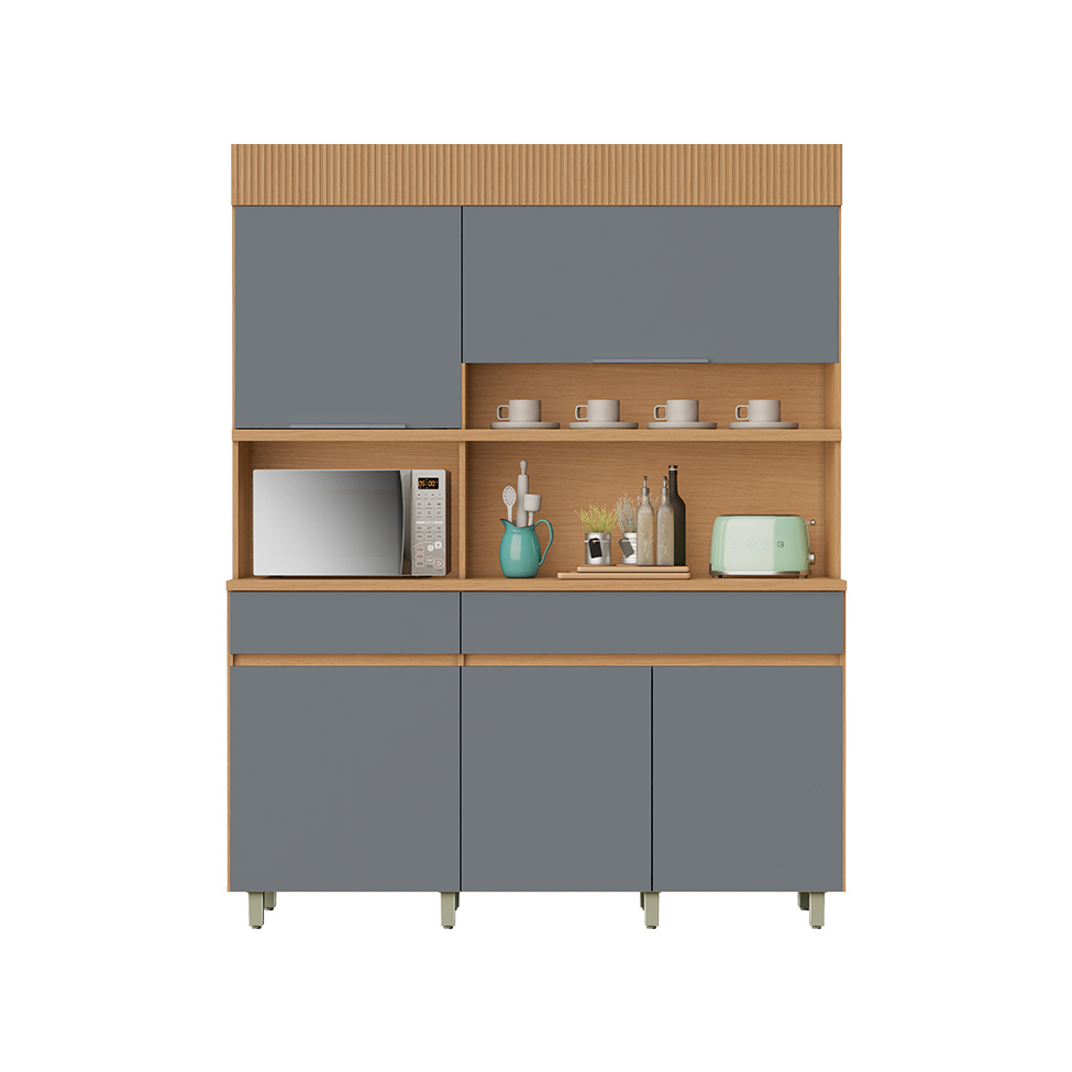 Cozinha Compacta Realeza 100% MDF 5 Portas 2 Gavetas Carvalho e Titânio