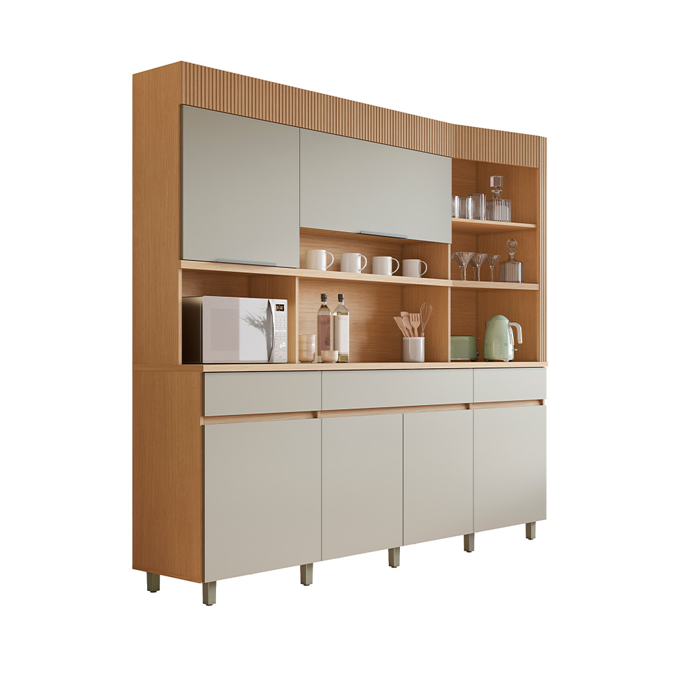 Cozinha Compacta Realeza 100% MDF 6 Portas 3 Gavetas Carvalho e Greige