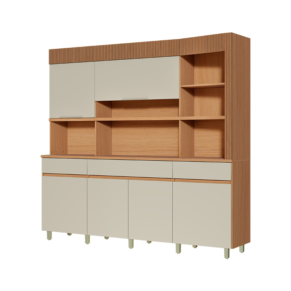 Cozinha Compacta Realeza 100% MDF 6 Portas 3 Gavetas Carvalho e Greige