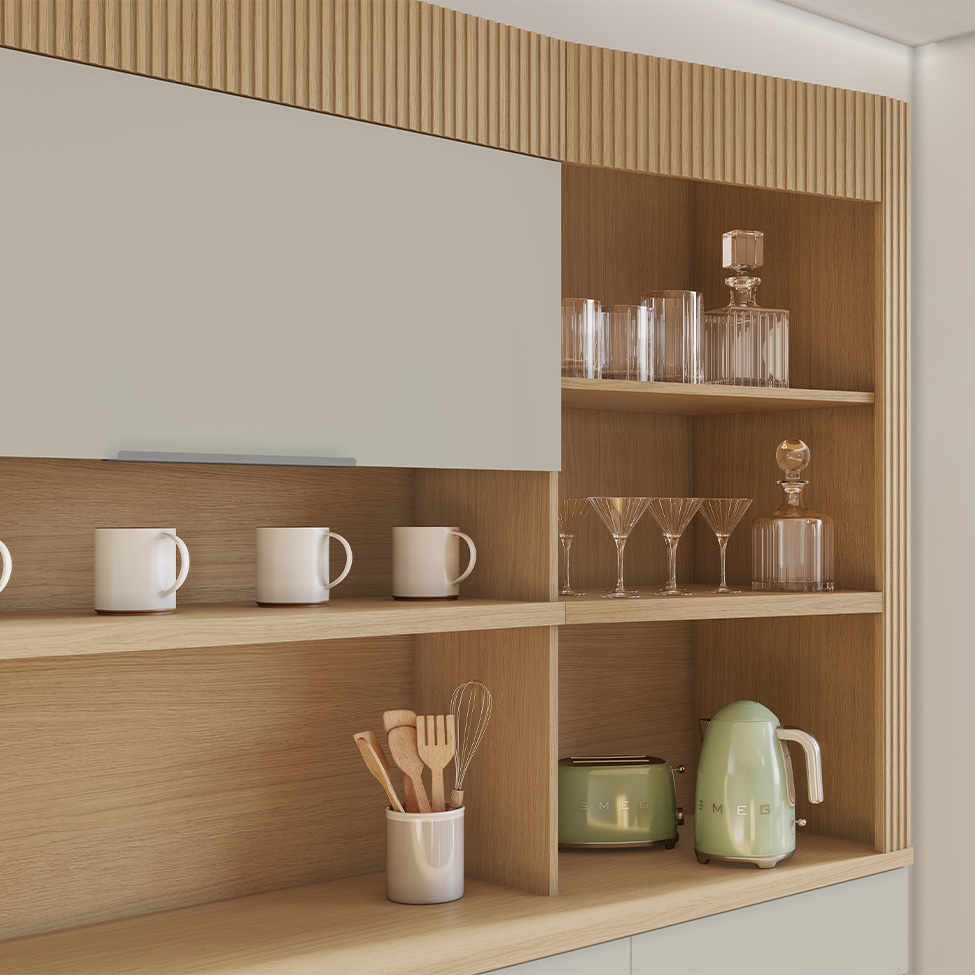 Cozinha Compacta Realeza 100% MDF 6 Portas 3 Gavetas Carvalho e Greige