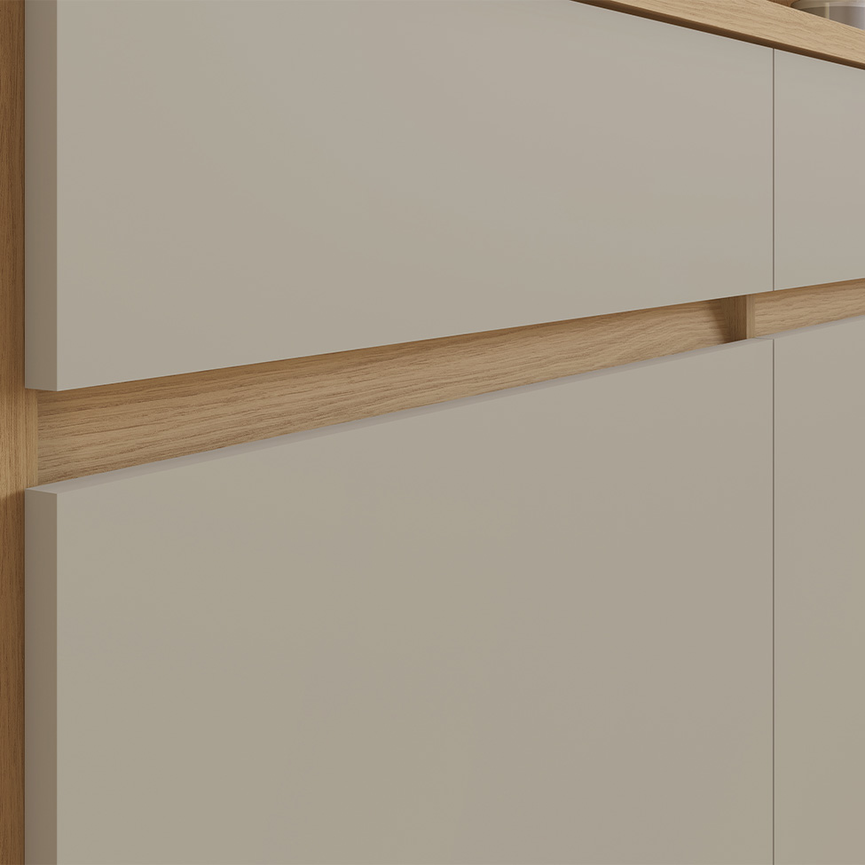 Cozinha Compacta Realeza 100% MDF 6 Portas 3 Gavetas Carvalho e Greige