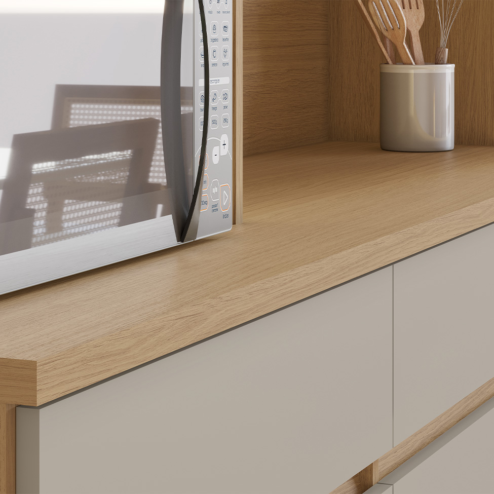 Cozinha Compacta Realeza 100% MDF 6 Portas 3 Gavetas Carvalho e Greige