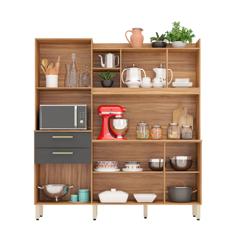 Cozinha Compacta Select 6 Portas 3 Gavetas Amêndola e Grafite