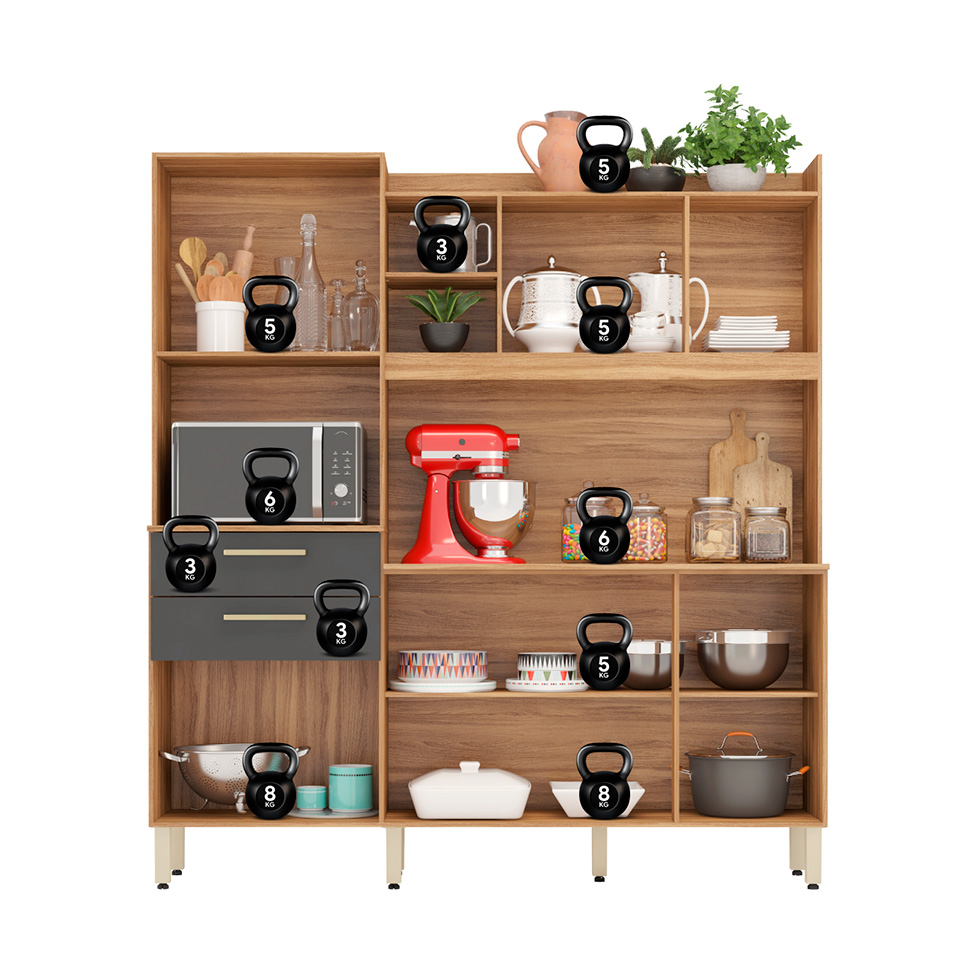 Cozinha Compacta Select 6 Portas 3 Gavetas Amêndola e Grafite