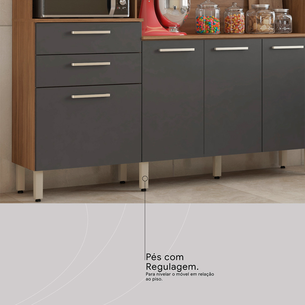 Cozinha Compacta Select 6 Portas 3 Gavetas Amêndola e Grafite