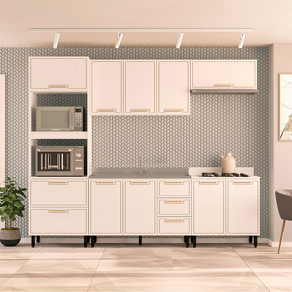 Cozinha Compacta Sem Tampo Amara 10 Portas 4 Gavetas Branca