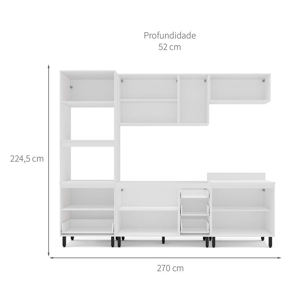 Cozinha Compacta Sem Tampo Amara 10 Portas 4 Gavetas Branca