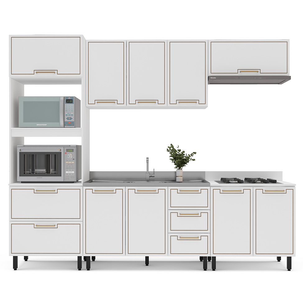 Cozinha Compacta Sem Tampo Amara 10 Portas 4 Gavetas Branca