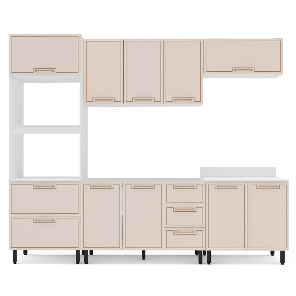 Cozinha Compacta Sem Tampo Amara 10 Portas 4 Gavetas Creme e Branca