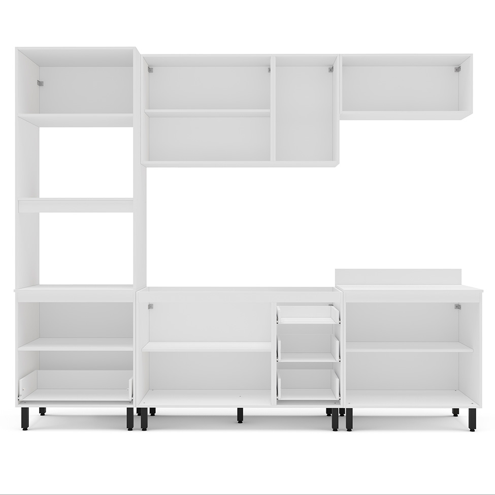 Cozinha Compacta Sem Tampo Amara 10 Portas 4 Gavetas Creme e Branca