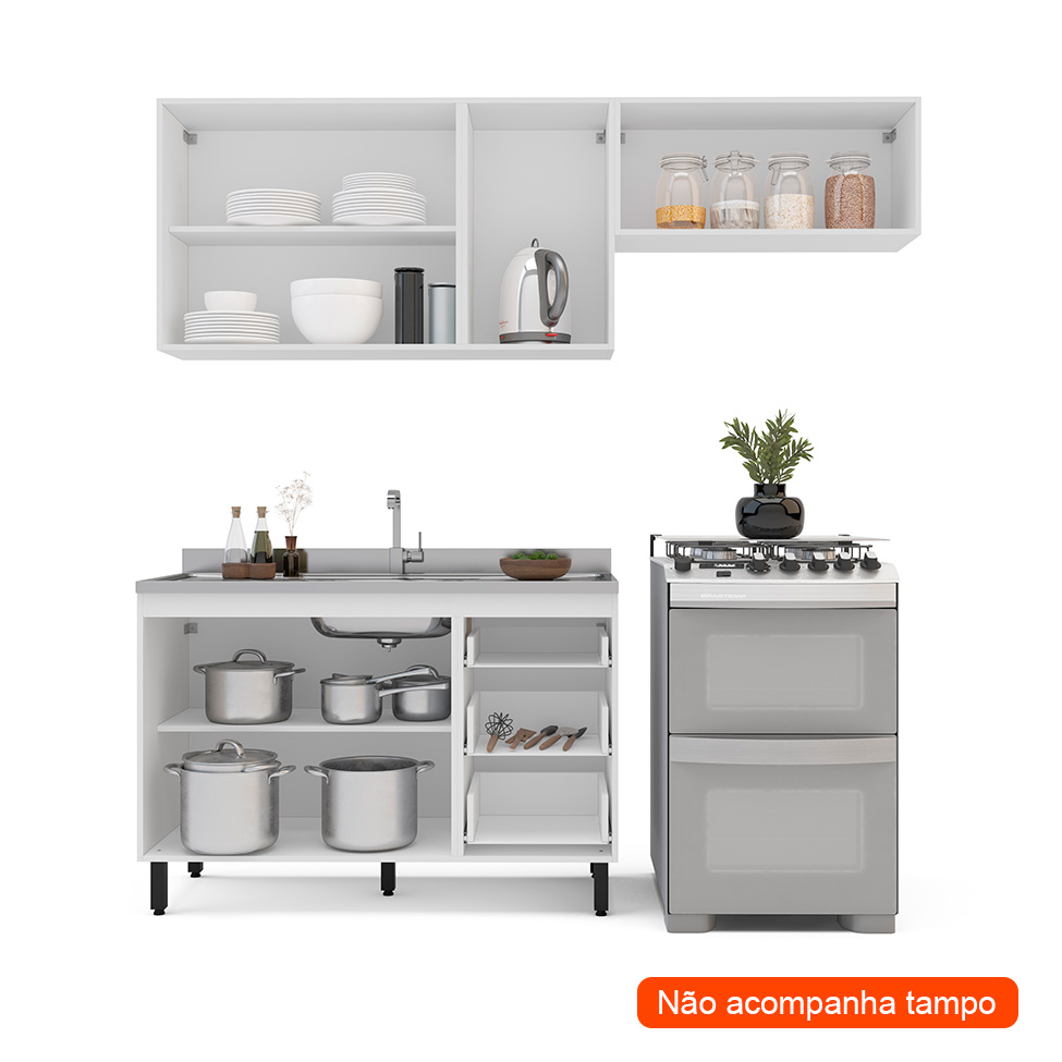 Cozinha Compacta Sem Tampo Amara 6 Portas 3 Gavetas Azul e Branca
