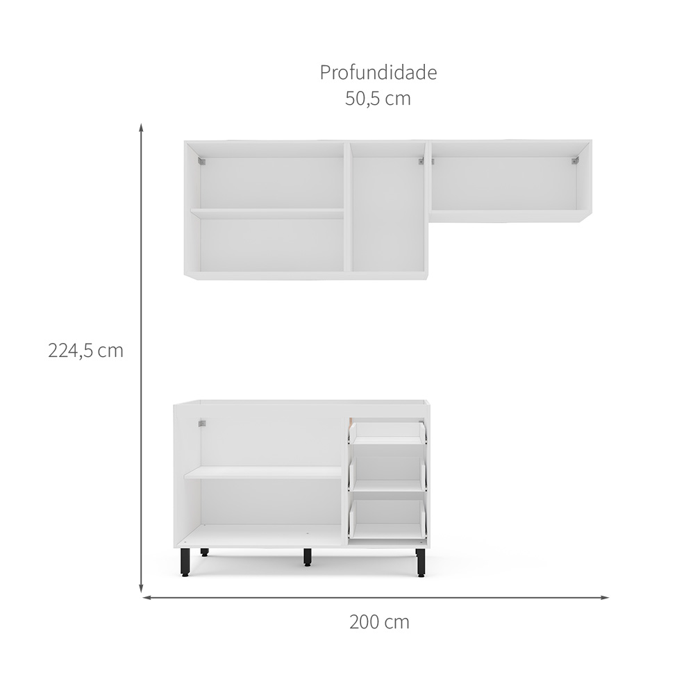 Cozinha Compacta Sem Tampo Amara 6 Portas 3 Gavetas Azul e Branca